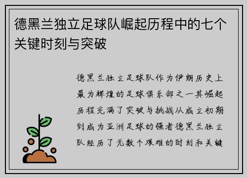 德黑兰独立足球队崛起历程中的七个关键时刻与突破 德黑兰独立足球队崛起历程中的七个关键时刻与突破