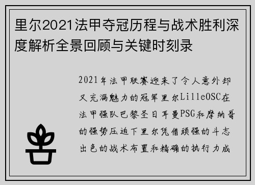 里尔2021法甲夺冠历程与战术胜利深度解析全景回顾与关键时刻录